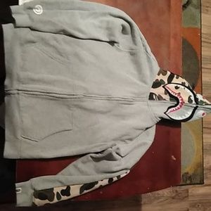 bape shark full zip hoodie gray